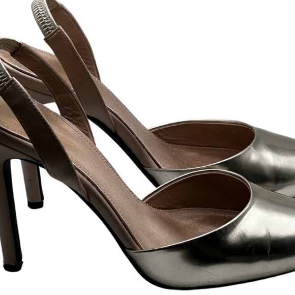 Giambattista Valli heels |Gold Leather Slingback Stiletto Heels - Picture 5 of 12